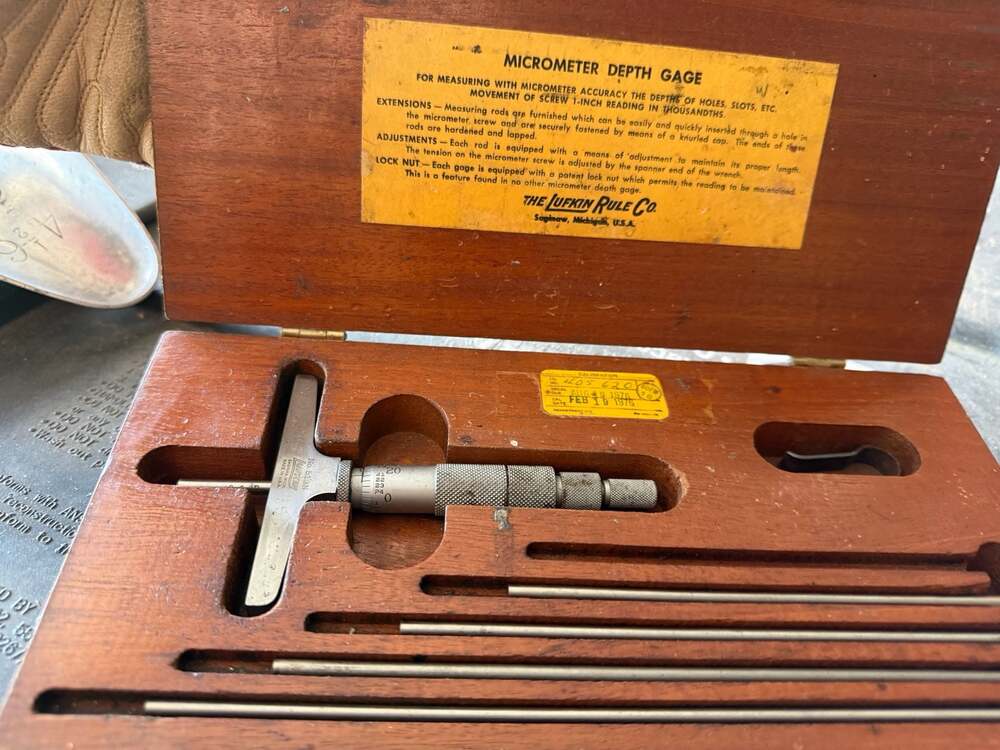 Vintage Lufkin No. 513N Micrometer Depth Gage Set 0-6" with Wood Case
